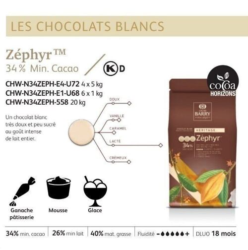 CACAO BARRY - ZEPHYR WHITE CHOCOLATE (34% cocoa) 10kg
