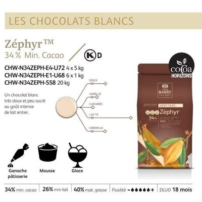 BARRY DE CACAO - CHOCOLATE BLANCO ZEPHYR (34% cacao) 10kg