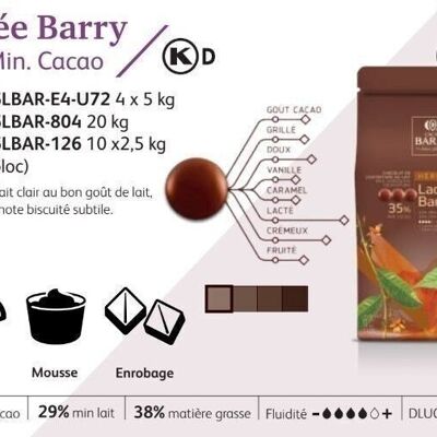 CACAO BARRY - LACTEE BARRY (cacao 35,3%)  - bloc de 2,5kg