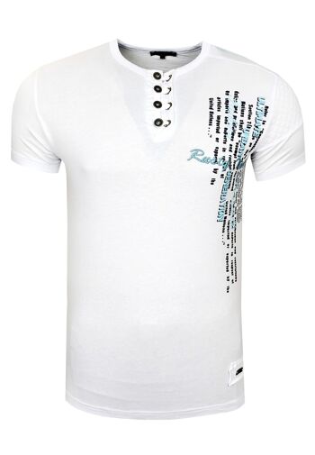 T-shirt homme col rond avec patte de boutonnage délavé en optique usée tee shirt manches courtes 6784 6