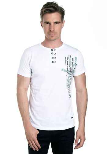 T-shirt homme col rond avec patte de boutonnage délavé en optique usée tee shirt manches courtes 6784 8