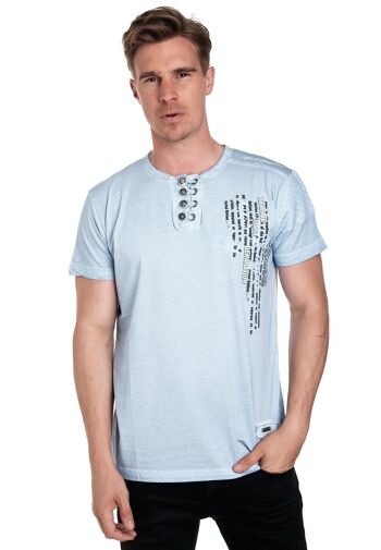 T-shirt homme col rond avec patte de boutonnage délavé en optique usée tee shirt manches courtes 6784 12
