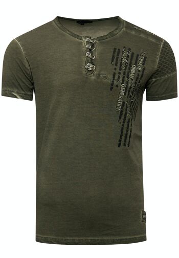 T-shirt homme col rond avec patte de boutonnage délavé en optique usée tee shirt manches courtes 6784 14