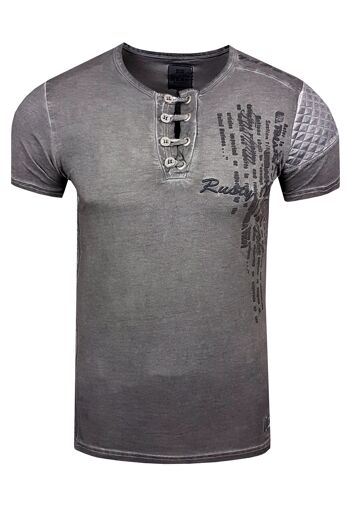 T-shirt homme col rond avec patte de boutonnage délavé en optique usée tee shirt manches courtes 6784 18