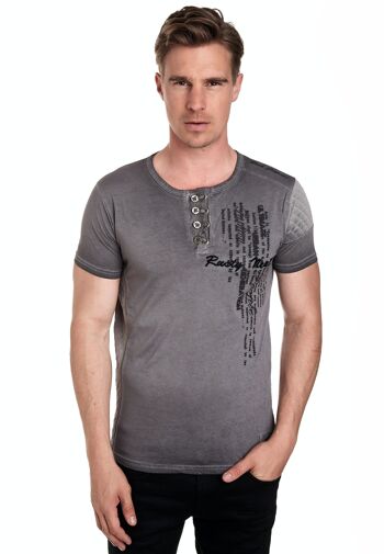 T-shirt homme col rond avec patte de boutonnage délavé en optique usée tee shirt manches courtes 6784 20
