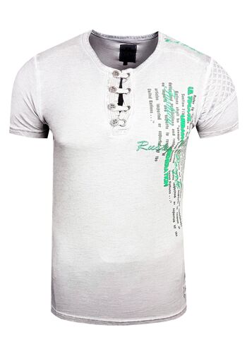 T-shirt homme col rond avec patte de boutonnage délavé en optique usée tee shirt manches courtes 6784 22