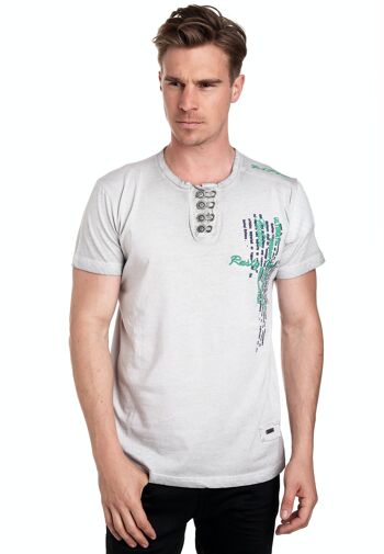 T-shirt homme col rond avec patte de boutonnage délavé en optique usée tee shirt manches courtes 6784 24