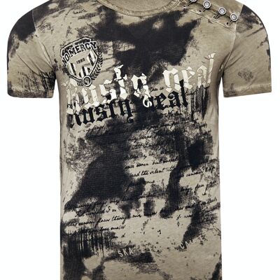 Herren T-Shirt Streetwear Vinatge Rusty Neal Shirt Front Print Verwaschen mit Knopfleiste 15156