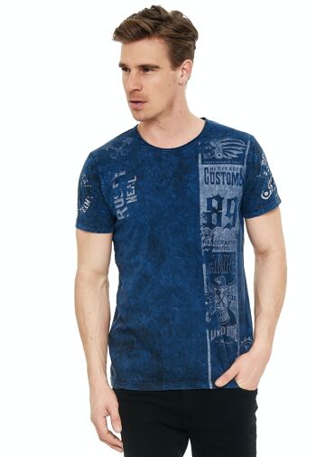 T-shirt à manches courtes et col rond pour hommes, imprimé devant et dans le dos, coupe régulière, délavé TSHIRT 15234 3