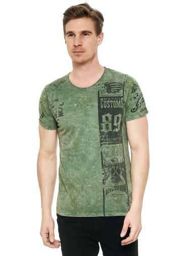 T-shirt à manches courtes et col rond pour hommes, imprimé devant et dans le dos, coupe régulière, délavé TSHIRT 15234 7