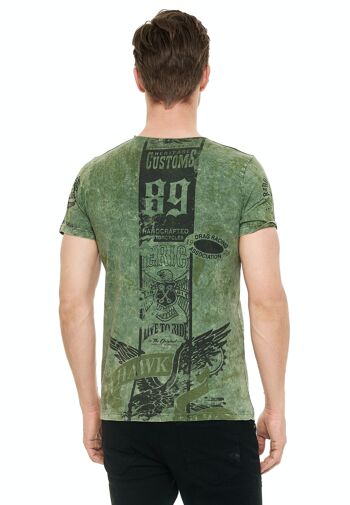T-shirt à manches courtes et col rond pour hommes, imprimé devant et dans le dos, coupe régulière, délavé TSHIRT 15234 8