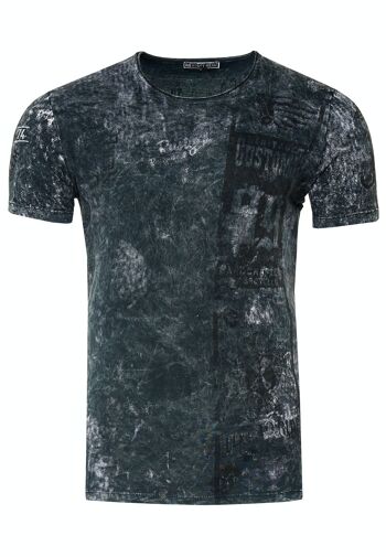 T-shirt à manches courtes et col rond pour hommes, imprimé devant et dans le dos, coupe régulière, délavé TSHIRT 15234 9