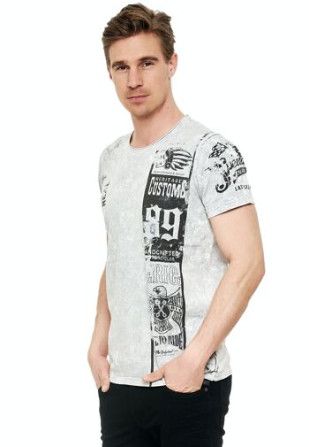 T-shirt à manches courtes et col rond pour hommes, imprimé devant et dans le dos, coupe régulière, délavé TSHIRT 15234 15