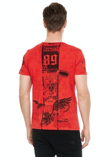 T-shirt à manches courtes et col rond pour hommes, imprimé devant et dans le dos, coupe régulière, délavé TSHIRT 15234 20