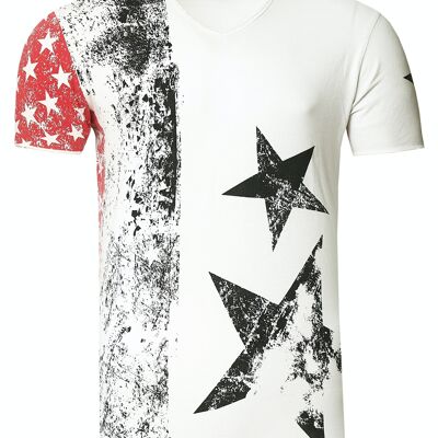 Herren T-Shirt USA Stars and Stripes V-Neck Regular Fit Rundhals Verwaschen S M L XL XXL 3XL 15236