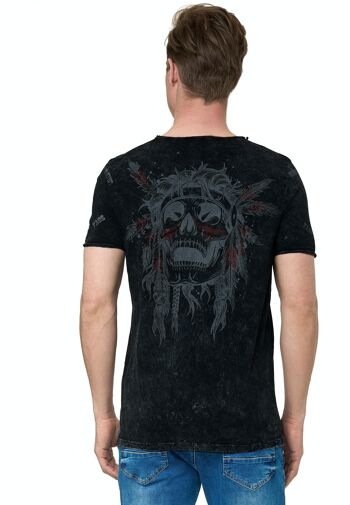 T-shirt homme col rond imprimé audacieux délavé avec bande de boutons tête de mort S M L XL XXL 3XL 15262 4