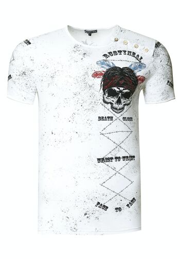 T-shirt homme col rond imprimé audacieux délavé avec bande de boutons tête de mort S M L XL XXL 3XL 15262 5