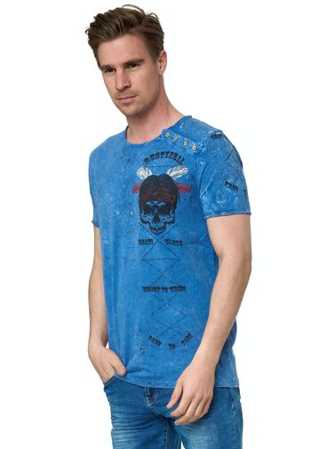 T-shirt homme col rond imprimé audacieux délavé avec bande de boutons tête de mort S M L XL XXL 3XL 15262 11