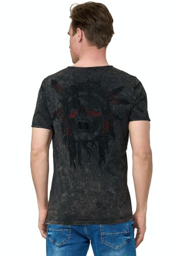 T-shirt homme col rond imprimé audacieux délavé avec bande de boutons tête de mort S M L XL XXL 3XL 15262 16