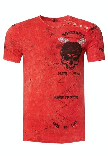 T-shirt homme col rond imprimé audacieux délavé avec bande de boutons tête de mort S M L XL XXL 3XL 15262 21