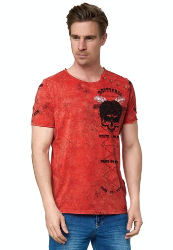 T-shirt homme col rond imprimé audacieux délavé avec bande de boutons tête de mort S M L XL XXL 3XL 15262 23