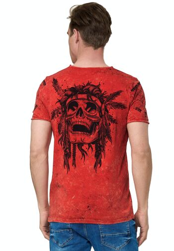 T-shirt homme col rond imprimé audacieux délavé avec bande de boutons tête de mort S M L XL XXL 3XL 15262 24
