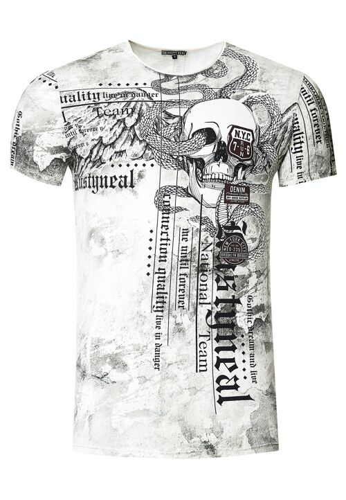 Herren T-Shirt Verwaschen Rundhals All Over Print Skull Snake Shirt S M L XL XXL 3XL 15266