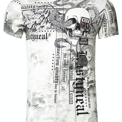 Herren T-Shirt Verwaschen Rundhals All Over Print Skull Snake Shirt S M L XL XXL 3XL 15266