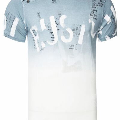 Herren T-Shirt mit Seitlicher Knopfleiste Verwaschen mit Farbverlauf Rundhals Stretch Herren-T-Shirt Casual Fit 15288