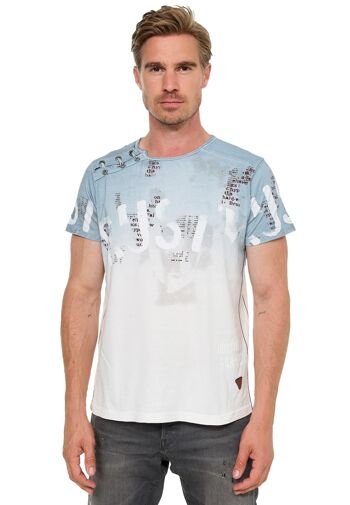 T-shirt homme avec patte de boutonnage latérale Lavé avec dégradé T-shirt homme stretch col rond coupe décontractée 15288 3