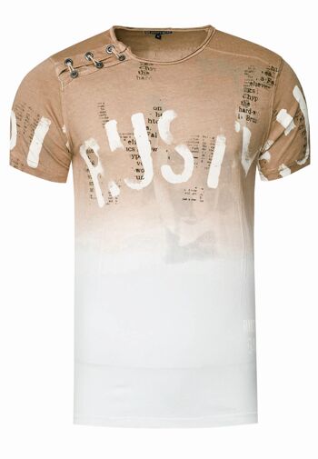 T-shirt homme avec patte de boutonnage latérale Lavé avec dégradé T-shirt homme stretch col rond coupe décontractée 15288 9