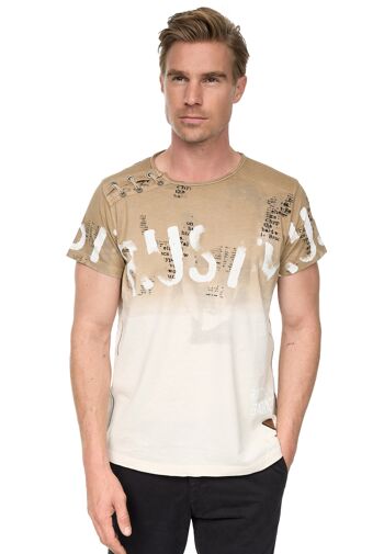 T-shirt homme avec patte de boutonnage latérale Lavé avec dégradé T-shirt homme stretch col rond coupe décontractée 15288 11