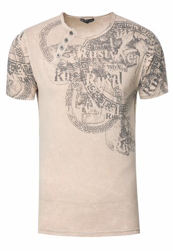 T-shirt pour homme S M L XL XXL 3XL Chemise à col rond coupe classique avec patte de boutonnage asymétrique devant et dos imprimé tête de mort look usé 15291 9