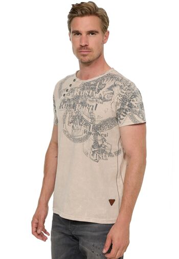 T-shirt pour homme S M L XL XXL 3XL Chemise à col rond coupe classique avec patte de boutonnage asymétrique devant et dos imprimé tête de mort look usé 15291 11