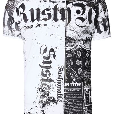 T-Shirt Verwaschen S M L XL XXL 3XL Used-Look All-Over-Print American-Skull Westside-Gang-Banger Shirt Rundhals Kontrast Stretch 15295