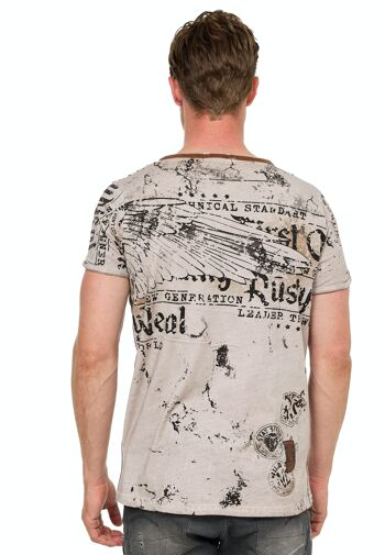 T-shirt pour homme S M L XL XXL 3XL Sangle en daim avec rivets décoratifs Col en V Look usé délavé Coupe régulière Skull X Wings X Snake Print 15297 8