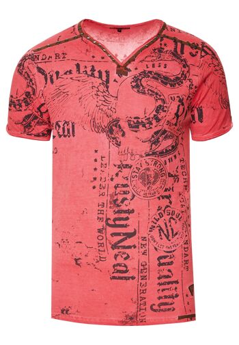 T-shirt pour homme S M L XL XXL 3XL Sangle en daim avec rivets décoratifs Col en V Look usé délavé Coupe régulière Skull X Wings X Snake Print 15297 9