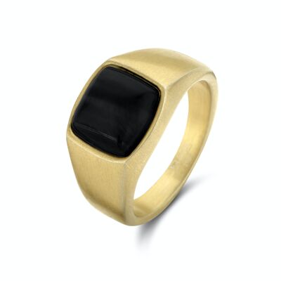 Bague Frank 1967 acier avec agate noire or vintage