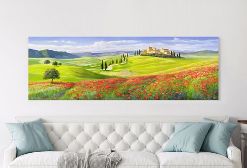 Quadro con paesaggio, stampa su tela: Adriano Galasso, Verso il borgo in Toscana
