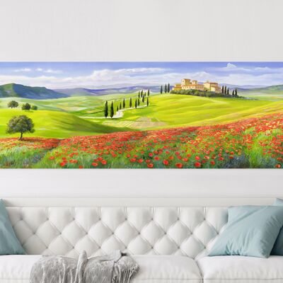 Picture with landscape, print on canvas: Adriano Galasso, Towards the village in Tuscany