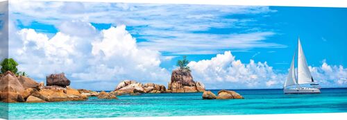 Quadro con foto barche a vela, stampa su tela: Pangea Images, Barca a vela, La Digue, Seychelles