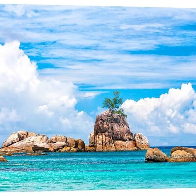 Impression sur toile photo bateau à voile : Pangea Images, Voilier, La Digue, Seychelles