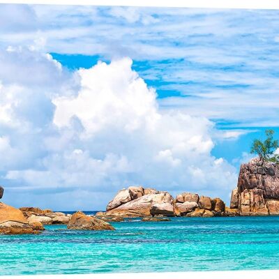 Quadro con foto barche a vela, stampa su tela: Pangea Images, Barca a vela, La Digue, Seychelles