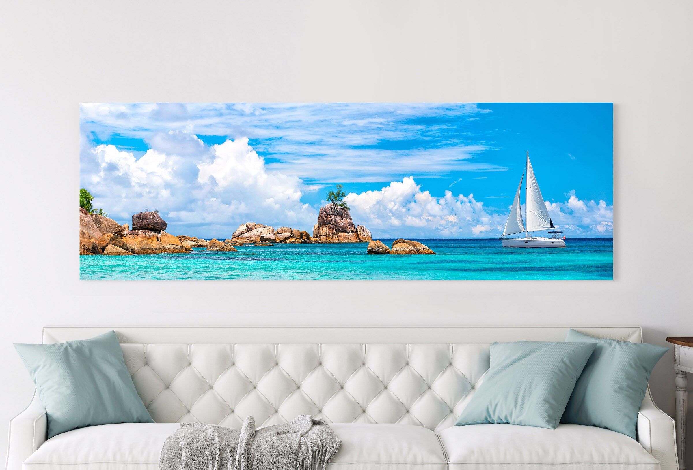 Impresión en lienzo de un barco de vela: imágenes de Pangea, velero, La Digue, Seychelles