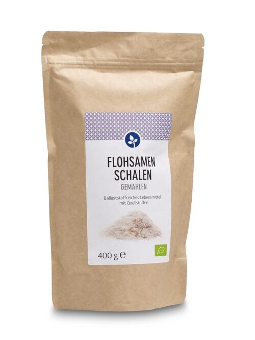 Flohsamenschalen gemahlen, bio 400g | ballststoffreich | VEGAN | Ballaststoffgehalt >75%