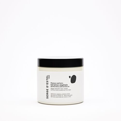 Masque Cheveux Nourrissant Kératine Végétale 98,9% Naturel - Vegan - Restructure et Lisse les écailles 600g