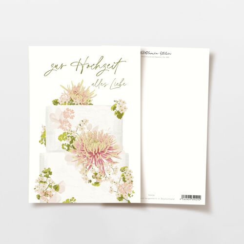 Hochzeitskarte Torte mit Blumen, zur Hochzeit alles Liebe