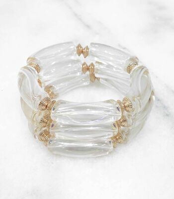 Bracelet élastique tendance avec tubes acryliques et perles plates en laiton doré à l'or fin 14K 1