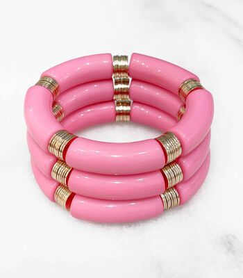 Bracelet élastique tendance avec tubes acryliques et perles plates en laiton doré à l'or fin 14K 1