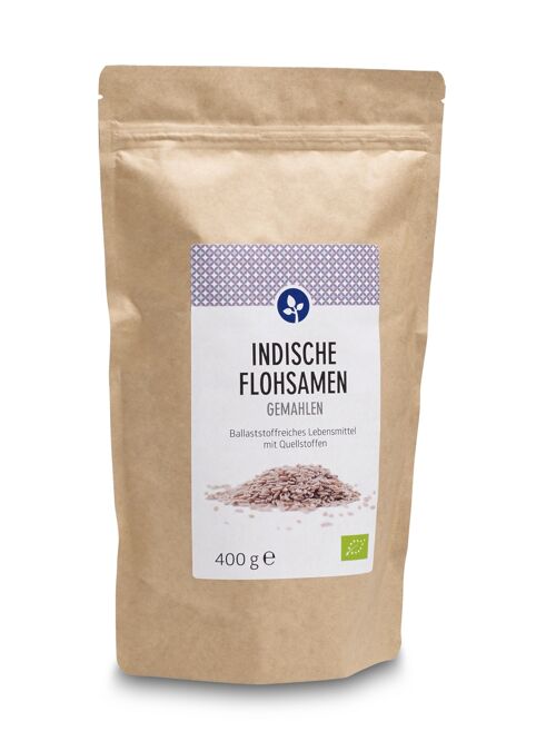 Indische Flohsamen gemahlen, bio 400g | ballststoffreich | VEGAN | Ballaststoffgehalt >60%